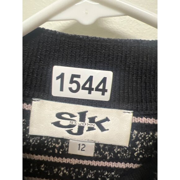 St. John SJK Womens Black & Pink Striped Crewneck Sweater Size 12 - Picture 3 of 6